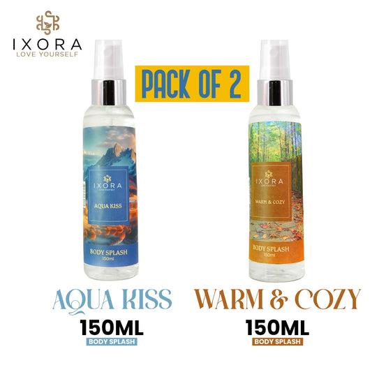 IXORA | Aqua Kiss / Warm & Cozy Pack of 2 Body Mist Perfume 150 ML